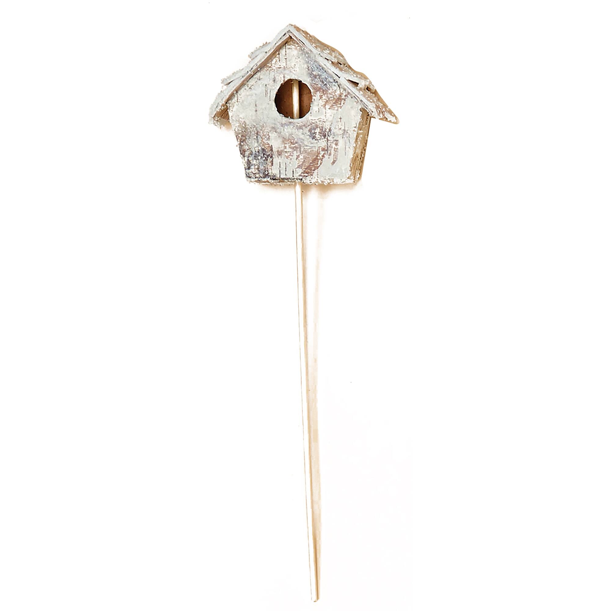 13.5" Artificial Frosted Birdhouse on Picks, 2ct.